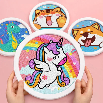 Round frame unicorn diamond painting kitten children's handmade dinosaur creative diamond stickers tiger diy point diamond paint Leedoar