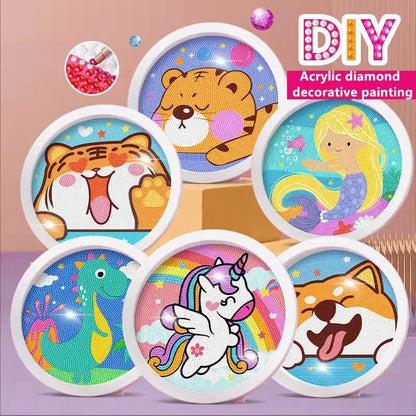 Round frame unicorn diamond painting kitten children's handmade dinosaur creative diamond stickers tiger diy point diamond paint Leedoar