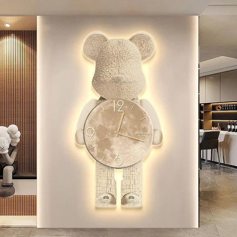 40x21CM Creative Wall Clock Cartoon Fashion Living Room Silent Art Clock Simple Modern Watch Wall Home Decoration Bear Leedoar