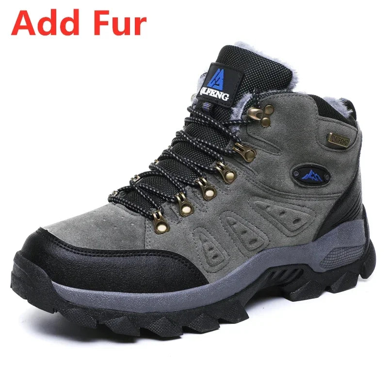 Large Size 48 Hiking Boots Men Summer Winter Outdoor Warm Fur Non Slip Fashion Women Footwear Boys Outdoor Work Ankle Boot Fall Leedoar