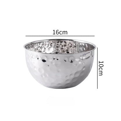 New Stainless Steel Hammer Point Fruit Bowl Salad Plate Egg Pot Thickened Baking Mixing Cooking Bowl Creative Decoration Bar KTV Leedoar