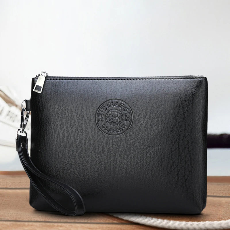 Cartera de mano grande de estilo empresarial para hombre, de piel sintética suave, tipo sobre, elegante, para ocio, bolsa de regalo 