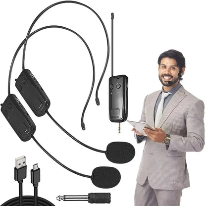 2.4G Head-mounted Wireless Lavalier Microphone Set Transmitter with Receiver for Amplifier Voice Speaker Teaching Tour Guide Leedoar