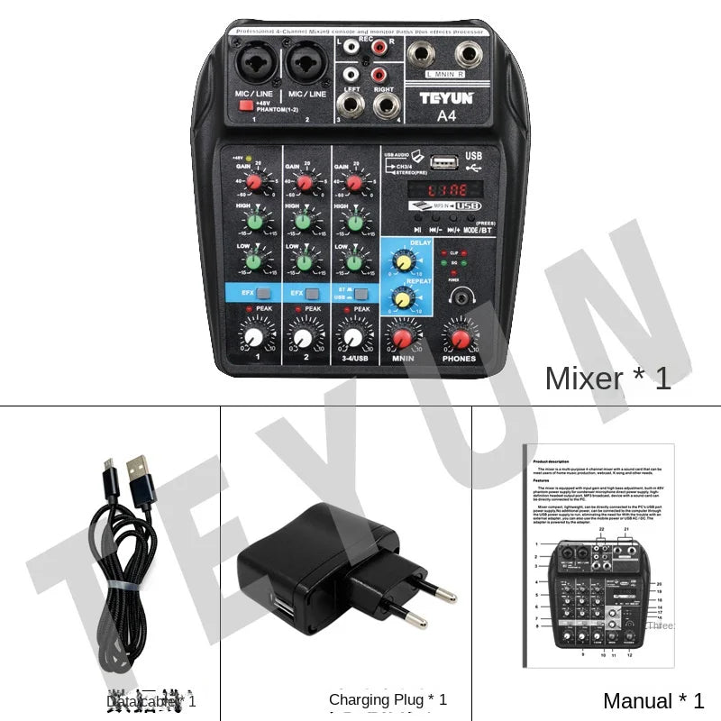 TEYUN 8 6 4 Channel Professional Portable Mixer Sound Mixing Console Computer Input 48v Power Number Live Broadcast A4 A6 A8 New Leedoar