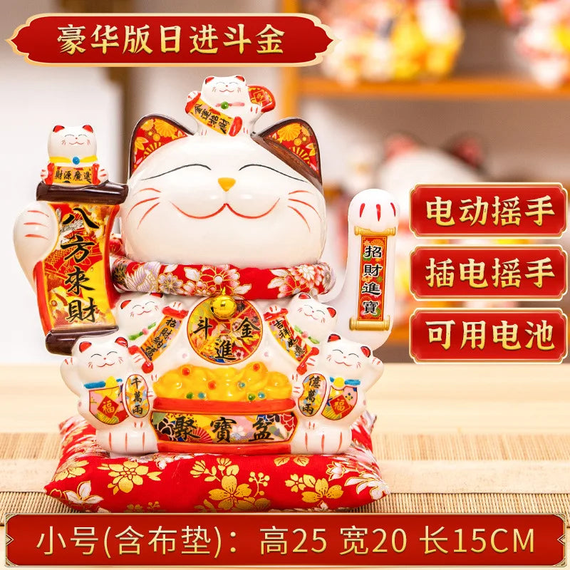 Ceramic Maneki Neko Lucky Cat Home Decor Waving Hand Cat Feng Shui Ceramic Fortune Cat Statue Kawaii Room Decor Accessories Leedoar