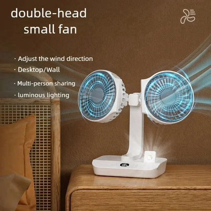 Ventilador portátil multifunción de doble cabezal, 4 velocidades, ajustable, pantalla digital de alta definición, luces nocturnas, nuevo modelo 2024