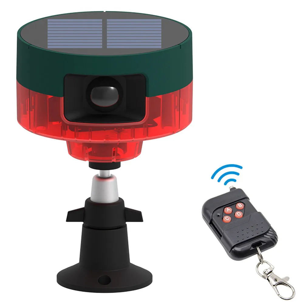 Solar Birds Repeller 360-degree Induction Alarm 1200mAh Wild Animal Deterrent 13 Sounds Recordable IP55 for Wild Boar Rabbit