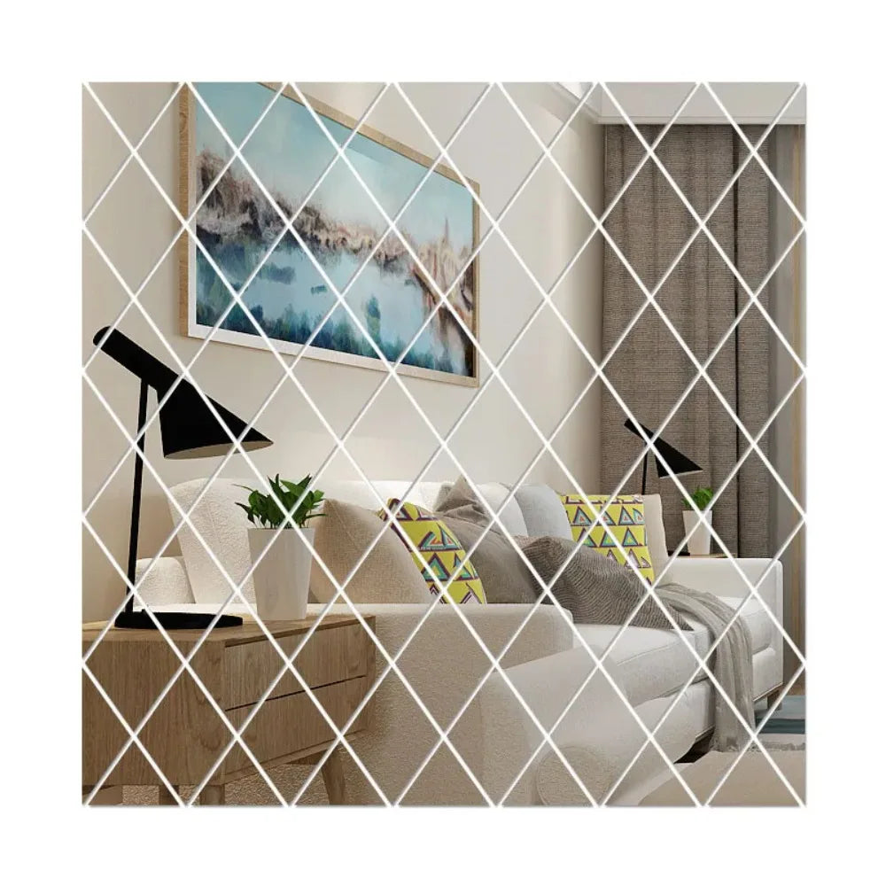 10/17/32/58Pcs 3D Acrylic Mirror Wall Sticker DIY Diamonds Rhombus Self-adhesive Surface Wall Stickers Living Room Decor Leedoar