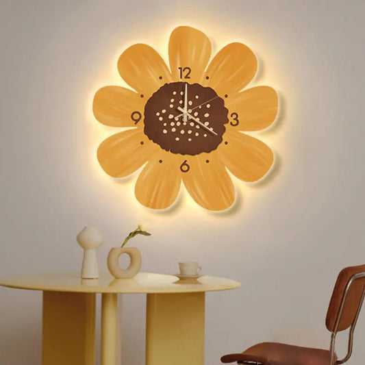 Luminoso Flor Desenho Animado Decoração Parede Pendurado Relógio Silencioso Minimalista Quarto Infantil Decoração Nightglow Relógio