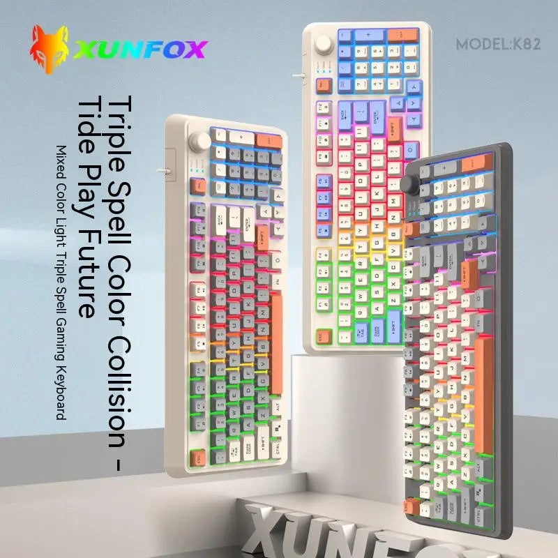 XUNFOX K82 Teclado com fio Manipulador Sinta Luminescente Elétrico Competição Jogo Computador Desktop Notebook Escritório Casa Teclado 