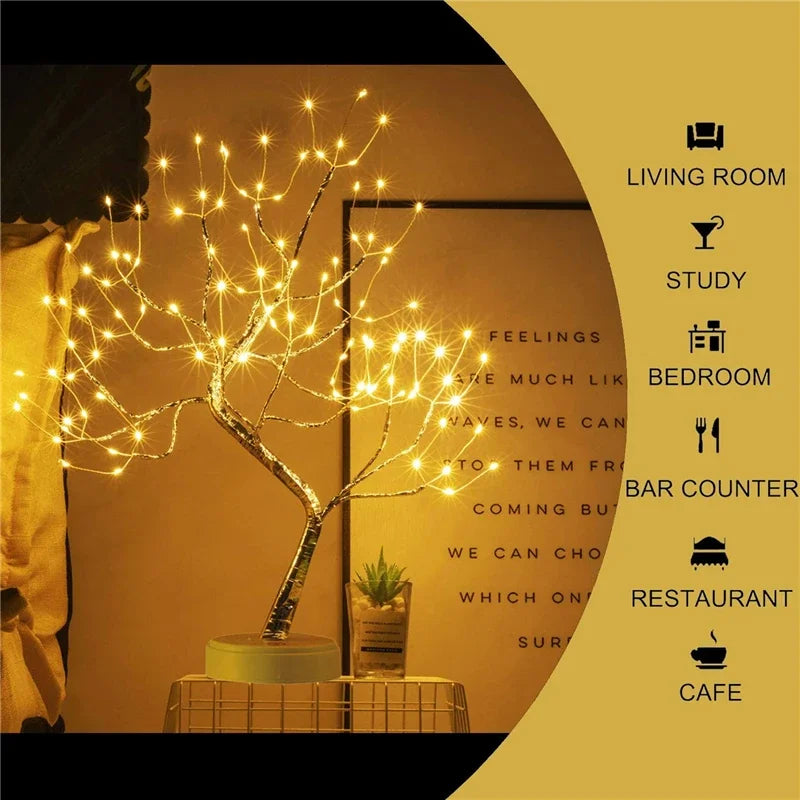 LED Night Light Mini Copper Wire Tree Light Children's Christmas Tree Light Family Bedroom Home Decoration Holiday Lighting Leedoar