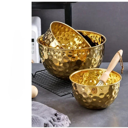 New Stainless Steel Hammer Point Fruit Bowl Salad Plate Egg Pot Thickened Baking Mixing Cooking Bowl Creative Decoration Bar KTV Leedoar