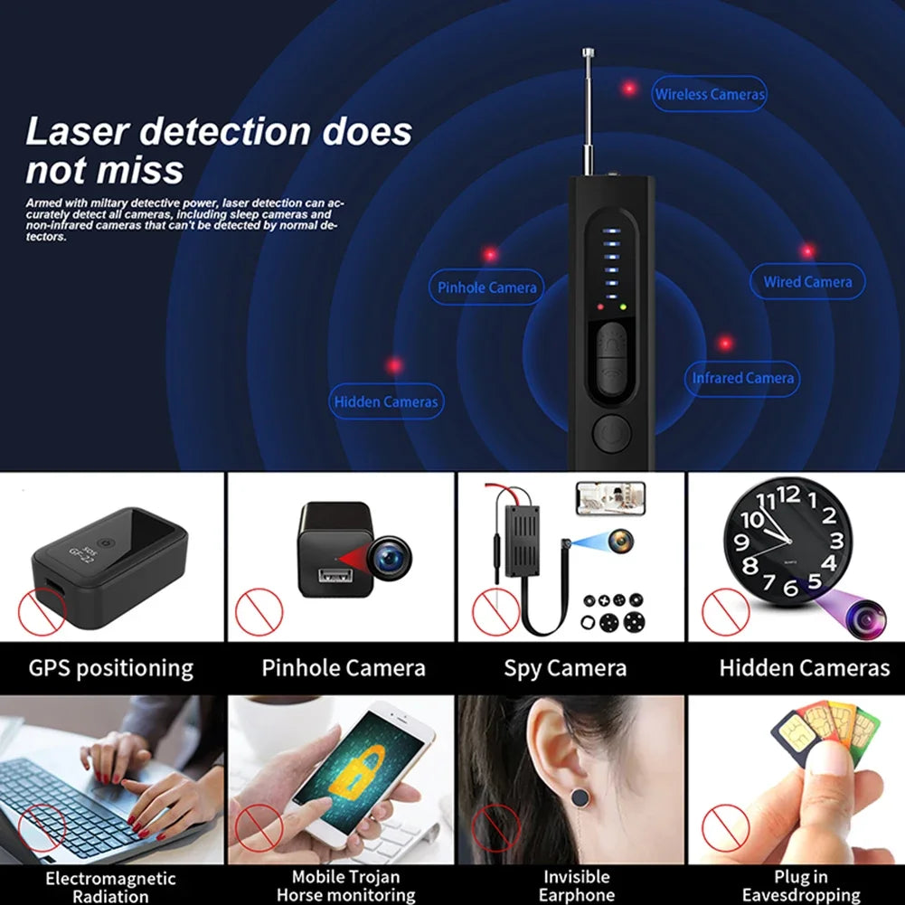 Hidden Camera Detector Anti-Spy Car GPS Tracker Listening Device Bug RF Wireless All Signal Scanner Gadget Security Protection Leedoar