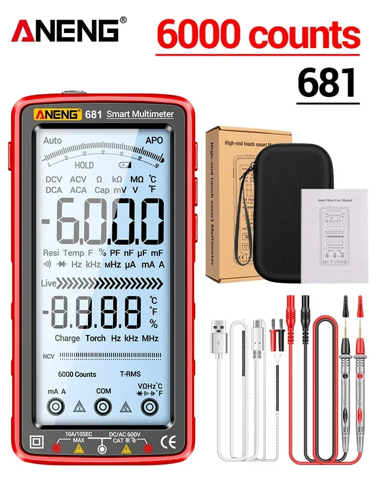 ANENG 681 Rechargable Digital Professional Multimeter Non-contact Voltage Tester AC/DC Voltage Meter LCD Screen Current Tester Leedoar