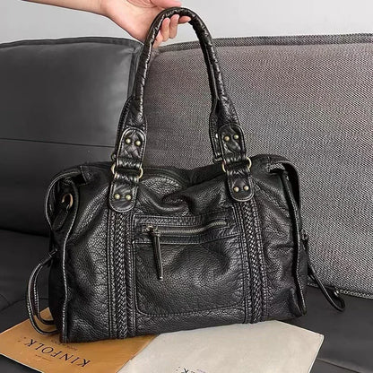 Bolso de mano de gran capacidad para mujer, bolso de mano de piel sintética, bolso de hombro de piel lavada vintage a la moda, bolso de lujo de calidad para mujer 