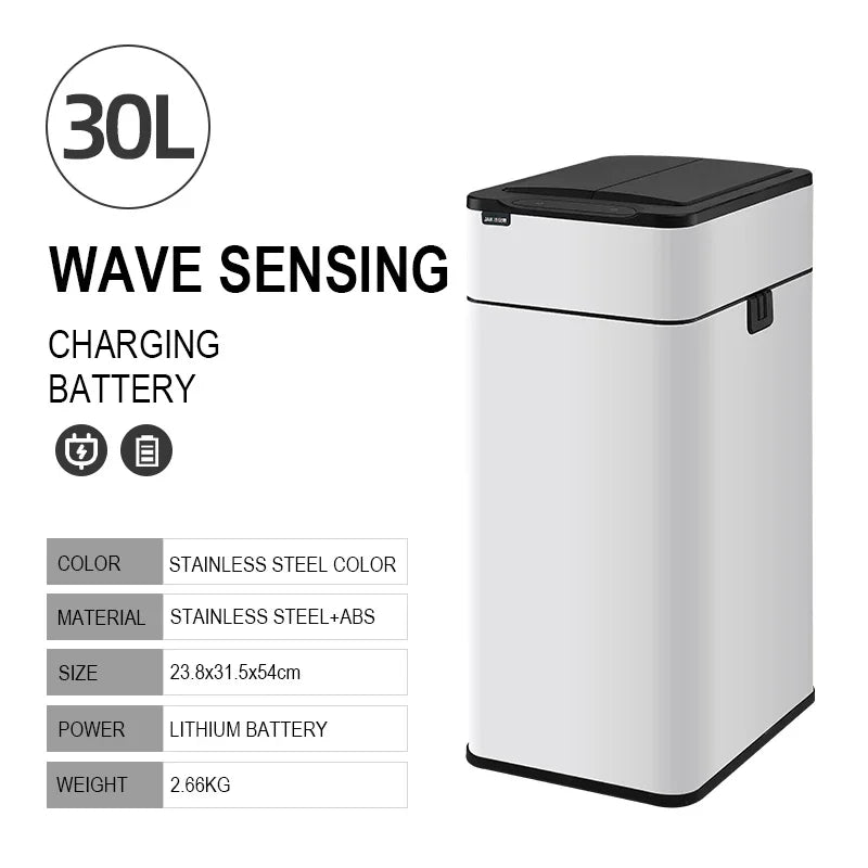 15L 20L 30L 40L 50L 60L Smart Trash Can Stainless Steel Waste bin High Trash Cans Garbage Bin for Kitchen Trash Can Wastebasket Leedoar