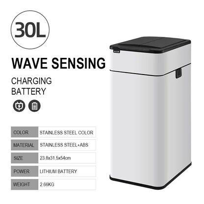 15L 20L 30L 40L 50L 60L Smart Trash Can Stainless Steel Waste bin High Trash Cans Garbage Bin for Kitchen Trash Can Wastebasket Leedoar