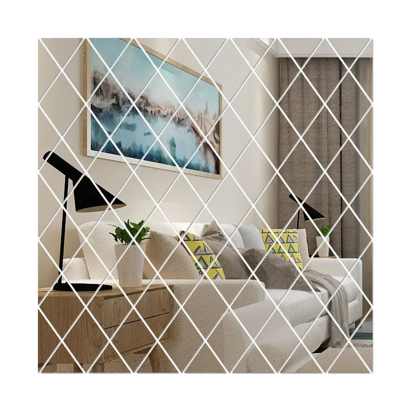 10/17/32/58Pcs 3D Acrylic Mirror Wall Sticker DIY Diamonds Rhombus Self-adhesive Surface Wall Stickers Living Room Decor Leedoar