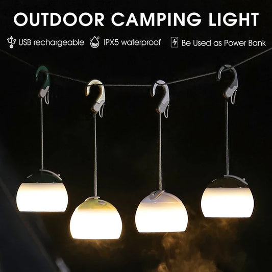 Luz de acampamento portátil pendurada USB recarregável gancho barraca de acampamento lanterna ajustável iluminação à prova d'água ao ar livre lâmpada de mesa