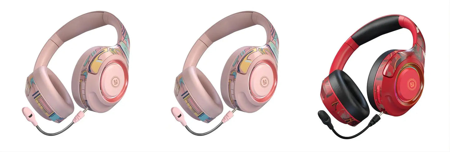 HiFi Headphone Noise Reduction No Delay All-embracing Ear Detachable Microphone Foldable Cool Lights Use for BT/TF Card/AUX/Game Leedoar