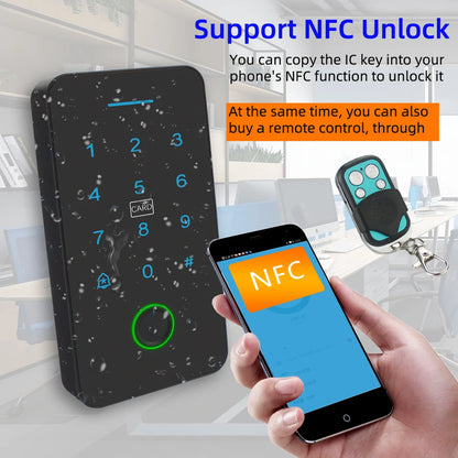 Máquina de controle de acesso Smart TuYa APP Desbloqueio remoto de celular NFC Impressão digital Senha Cartão RFID Controlador de fechadura de porta IP67 