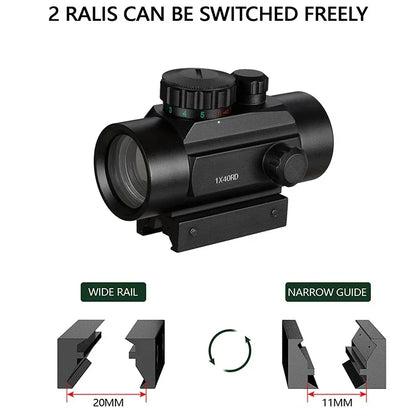 1x40 Tactical riflescope Hunting Holographic Red Green Dot Sight Airsoft Dot Sight Scope 11mm 20mm Rail Mount Collimator Sight Leedoar