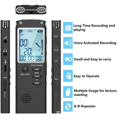 16GB/32GB/64GB Voice Recorder USB Professional 96h Dictaphone Noise Reduction Digital Audio Voice Recording with WAV,MP3 Player Leedoar