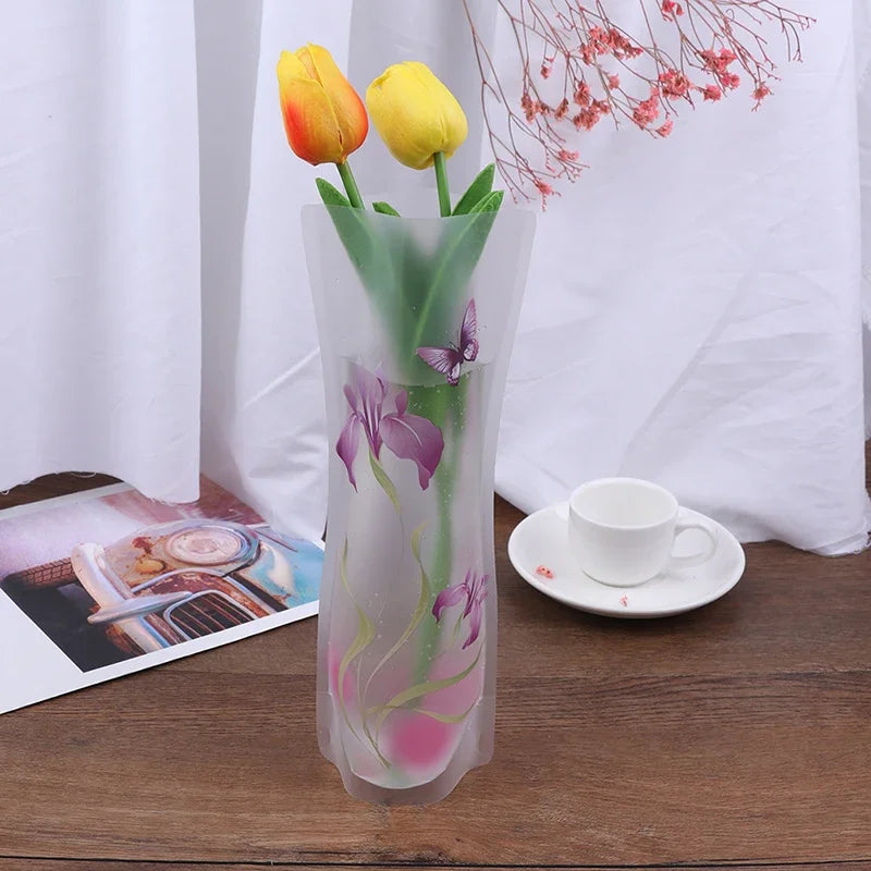 4pcs 27x12cm Creative Plastic Vase Home Freshness PVC Plastic Foldable Transparent Vase Flowers Jardiniere Flower Arrangement Leedoar