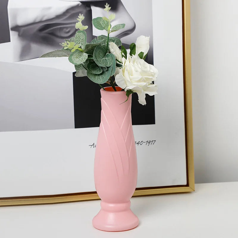 New Plastic Flower Vase White Imitation Ceramic Flower Arrangement Container Pot Basket Home Modern Decoration Vases for Flowers Leedoar