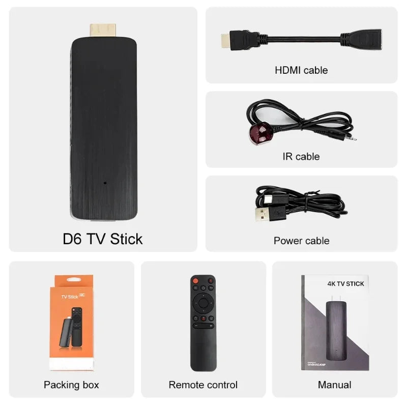 D6 Android TV Stick Allwinner H313 Tipo C 4K 2 GB RAM 16 GB ROM UHD 2.4/5.8G WiFi Android 10 H.265 Smart Sticks Android TV Stick 