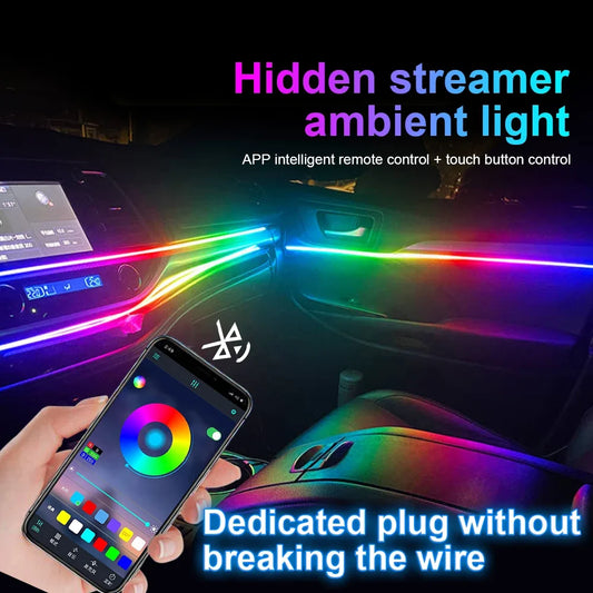 18 em 1 Luzes Ambiente de Carro Interior Oculto LED Acrílico Tira de Luz RGB 64 Cores Decoração Atmosfera Lâmpada APP Controle Remoto