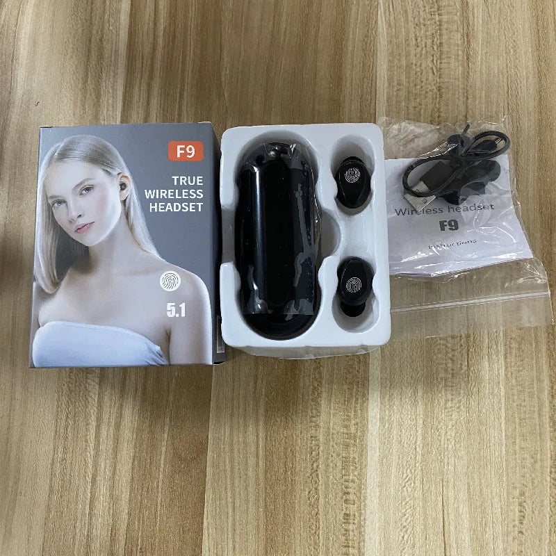 Auriculares inalámbricos Bluetooth F9, ultra pequeños, mini, deportivos, discretos, estéreo 8D, resistentes al agua, táctiles, binaurales, HIF, que se pueden usar como banco de energía