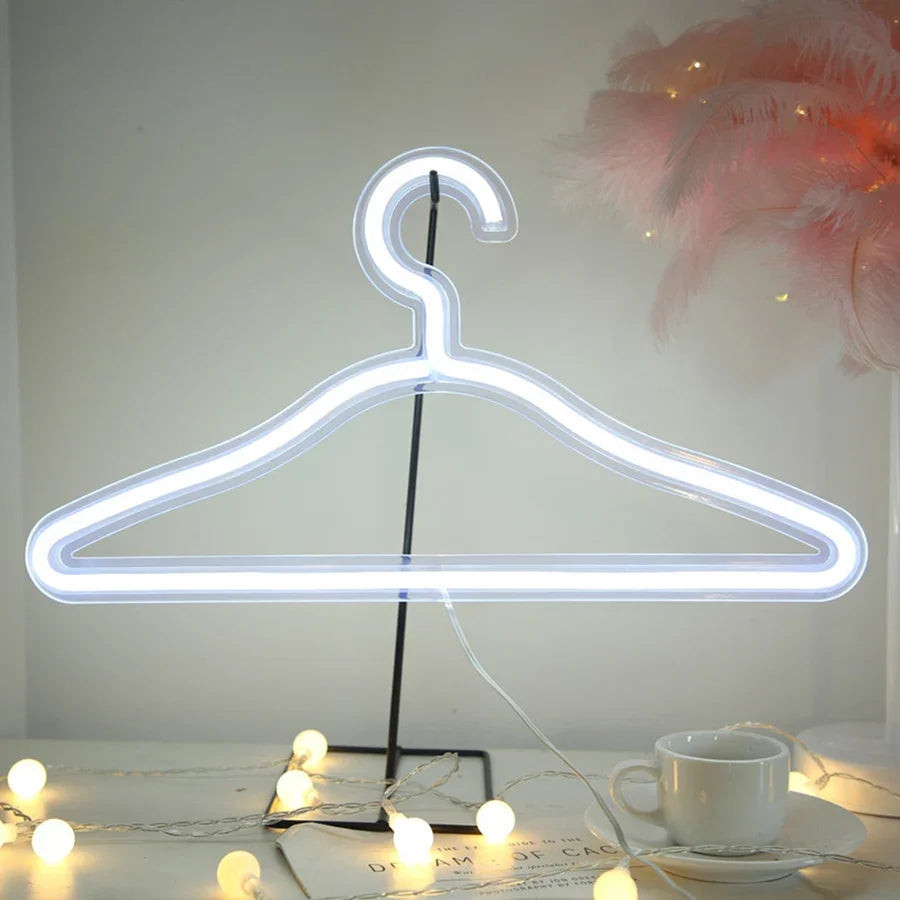 5PCS LED Hanger Neon Light Sign Glow Clothes Display Stand USB Powered for Fashion Clothing Shop Market Room Wall Decoration Leedoar