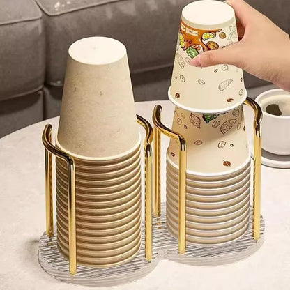 Luxury Disposable Tea Cups Storage Holder Water Cups Dispenser Rack Shelf with Longer Stick Mug Display Stand Home Organizer Leedoar