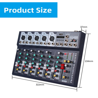 7 Channel Mixing Console Bluetooth USB Sound Card Pro Audio Equipment Mixer Audio Professional Digital Portable Video Consumer Leedoar