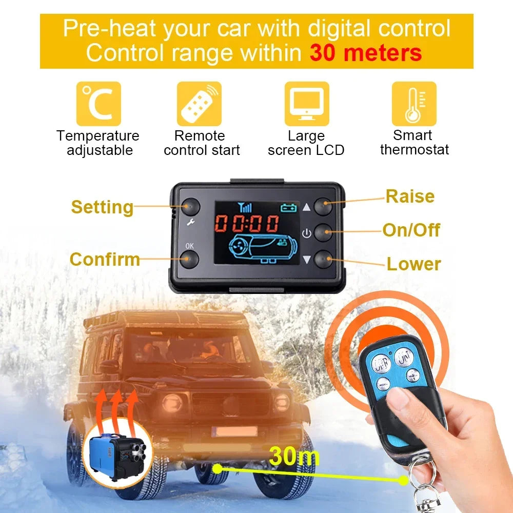 Car Diesel Air Parking Heater 24V/220V Diesel Heater With LCD Switch Silencer For Truck Vehicle Household HeatingHeater tool Leedoar