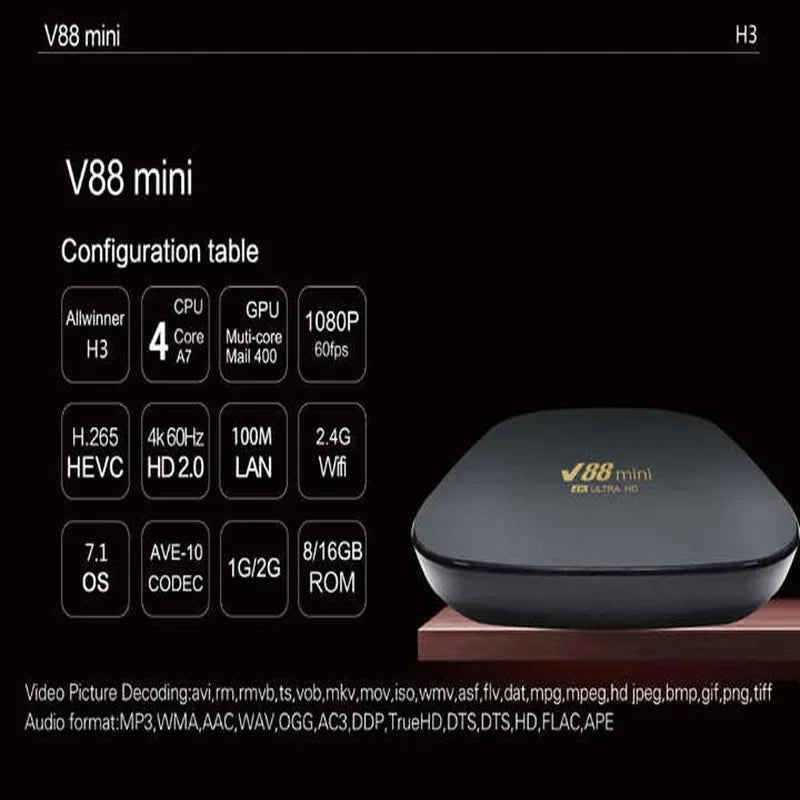 Novo V88 MINI Allwinner H3 TV Box Android 2.4G/5G WiFi Set-top Box 16G 32G 64G 128G Android10 Media Player HD TV Box Youtube IPTV 