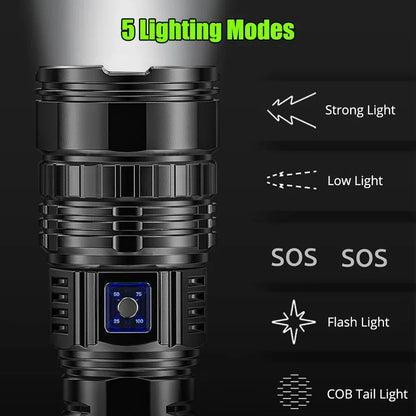 LED Flashlight USB C Rechargeable Flash Light 990000000LM High Power Flashlights Zoom Tactical Lantern Long Shot COB Torch Leedoar