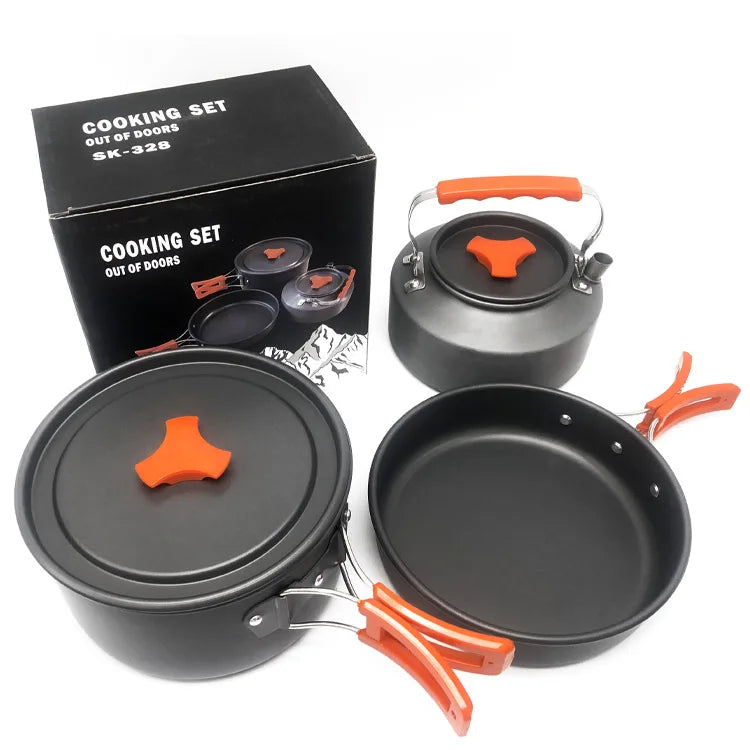 Juego de utensilios de cocina para acampar, vajilla portátil de aluminio para exteriores, juego de cocina, sartén, cuenco, tetera, olla, equipo para senderismo, barbacoa y pícnic 