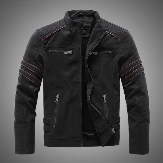 Chaqueta de cuero de marca de invierno para hombre, chaqueta informal de motociclista con forro polar interior de PU, chaquetas de cuero sintético, ropa de calle para hombre 