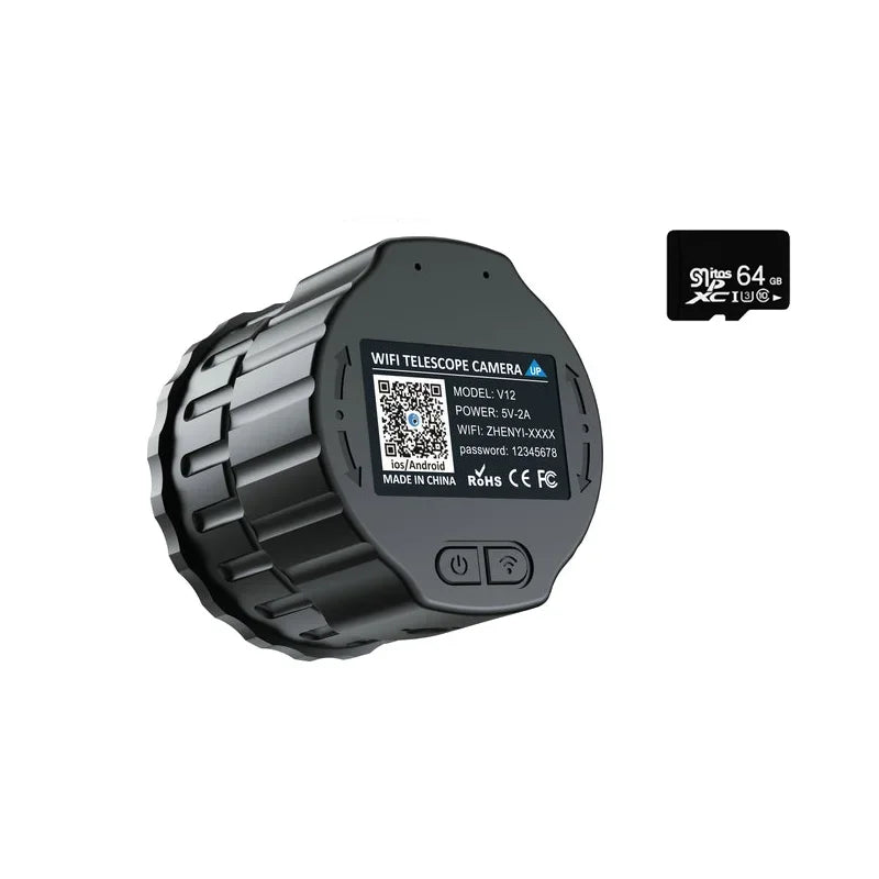 Câmera de espelho HD 2K 4MP V12Wifi Oculares ópticas eletrônicas Telescópios para observação de pássaros Suporte para 2 telefones 