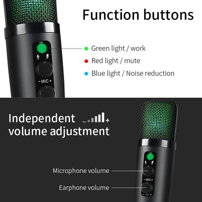 Micrófono de condensador con trípode premium para grabación de podcasts en caliente Bm501, micrófono USB RGB para juegos, transmisión en vivo, música y canto, nuevo 