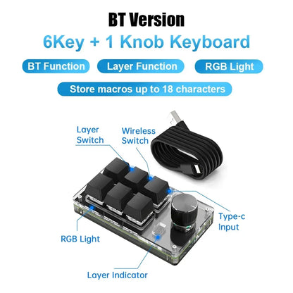 Programación Macro Perilla personalizada Teclado RGB 3 teclas Copiar Pegar Mini botón Photoshop Teclado para juegos Teclado mecánico Hotswap Macropad