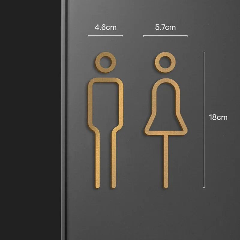 Acrylic Toilet Signage Black Gold Color Plate Brass Wash Room Door Wall Label Stickers Male And Female Holder Signage Board Leedoar