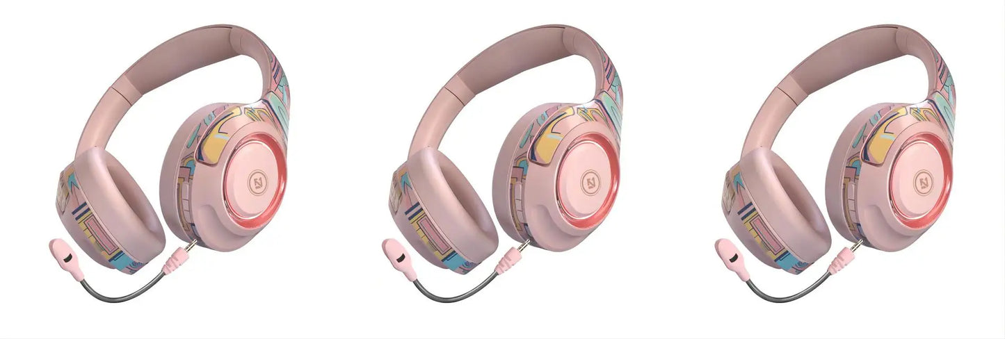 HiFi Headphone Noise Reduction No Delay All-embracing Ear Detachable Microphone Foldable Cool Lights Use for BT/TF Card/AUX/Game Leedoar