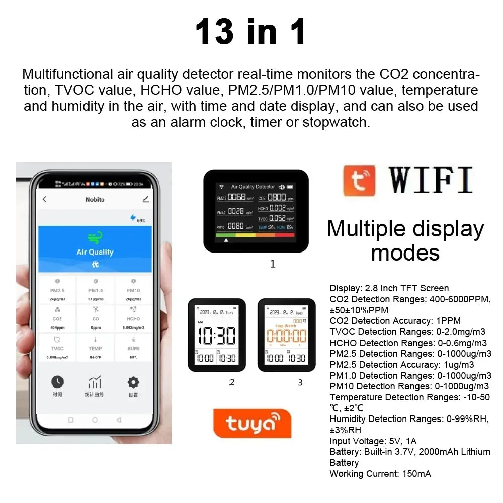 14 in 1/13 in 1 Tuya WIFI Air Quality Monitor CO2 Detector