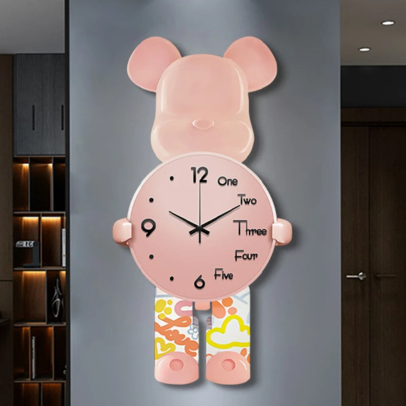 40x21CM Creative Wall Clock Cartoon Fashion Living Room Silent Art Clock Simple Modern Watch Wall Home Decoration Bear Leedoar