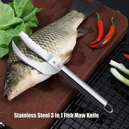 Stainless Steel 3 In 1 Fish Scale Knife Cut/Scrape/Dig Maw Knife Scale Scraper Sawtooth Peelers Scraping Boning Filleting Leedoar