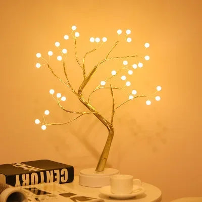 LED Night Light Mini Copper Wire Tree Light Children's Christmas Tree Light Family Bedroom Home Decoration Holiday Lighting Leedoar