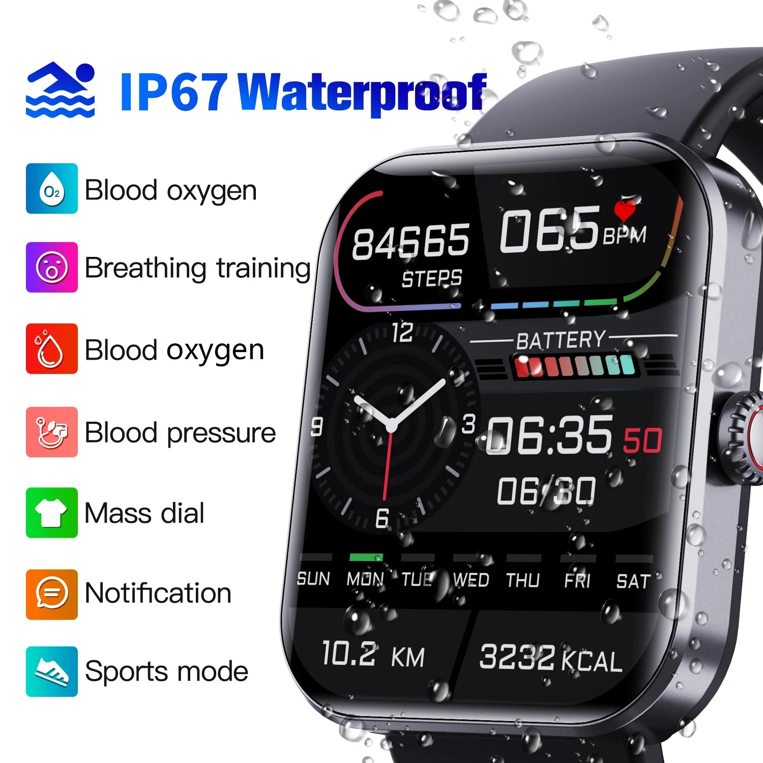 F57L Sports Smartwatch Heart Rate Healty Monitor Body Temperature Message Push Non-invasive Blood Sugar Measurement Smart Watch Leedoar